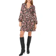 1.STATE V-Neck Long Sleeve Button Front Minidress in Rich Black at Nordstrom, Size 4