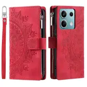 For Xiaomi Redmi Note 13 5G Phone Case Flower Pattern Leather Flip Wallet Cover - Red