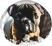 French Bulldog Print Shower Cap For Women Men Reusable Lightweight Soft Bath Hair Cap With Elastic Band