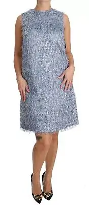Dolce&Gabbana Women Light Blue Dress Polyester Fringe Trapeze Shift Bodycon