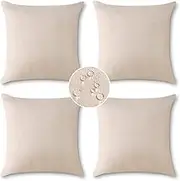 OTOSTAR Set of 4 Outdoor Waterproof Throw Pillow Covers Garden Decorative Pillow Cases Outdoor Pillow Covers Patio Square Cushion Case Pillows for Couch Tent Sofa Balcony Home Decor 18x18 Inch (Beige)