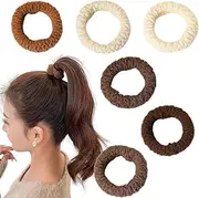Hair Ties Elastic Seamless Hair Rubber Bands Thickening Ponytail Holders for Thick Long Hair Elastics for Women Girls Soft Hair Elastic Bands (Multicolor, 6 PCS with Box)
