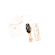 Small Oval Ash Wood Purse Brush & Comb Twin Set with Cotton Bag - Tek in Black, Green, Light Blue, Lime, Natural, Orange, Pink, Red, Violet, White