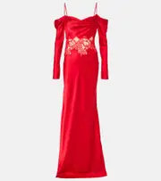 [Rebecca Vallance] Rebecca Vallance Rubia lace-trimmed silk satin gown UK 14 red