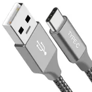 Astrotek 1m USB-A to Type-C Data Sync Charger Cable Silver Strong Braided Heavy Duty Fast Charging for Samsung Galaxy Note S8 Plus LG Google Macbook AT-USBTYPEC-S1