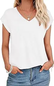 [YUTILA] Pack of 2 Women's Summer Casual Basic Shirt Plain Short Sleeve Tee Tops V Neck Loose Casual T-Shirt