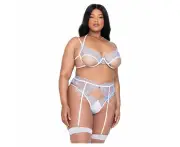 Holiday Snow Queen Metallic Snowflake Embroidered Bra & High Waisted Thong Blue/white 2x