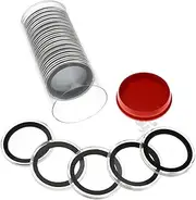 OnFireGuy 20 Air-Tite 38mm Ring 1oz Silver Dollar, Maple Leaf, Silver Britannia Coin Holders & Capsule Storage Tube (Red Lid & Black Ring Holders)