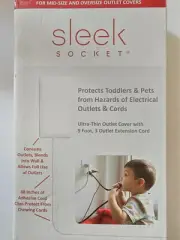 Sleek Socket Ultra-Thin Outlet Cover with 3-Outlet Power Strip and 9ft Cord.
