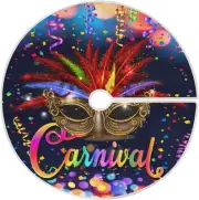 Colorful Mardi Gras Christmas Tree Skirt 36 Inch Carnival Confetti Feather Xmas