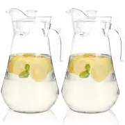 2 Pack Plastic Pitcher, 2L Clear Iced Water Jug with Lid and Handle, Heat Res...