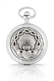 Engraved Celtic Claddagh Pewter Pocket Watch & Chain A.E.Williams British #4965