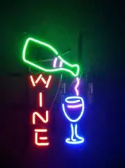 Wine Bottle Glass Neon Sign 17"x14" Lamp Light Show Gift Shop Bar Display EM