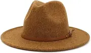 [Hcclijo] Women's Belt Felt Fedora Hat Wide Brim Panama Cowboy Hat Soft Brim Sun Hat Suitable for Beach