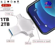 For iPhone 4in1 USB 3.0 Flash Drive 256G 128G 64GB Metal Pendrive OTG Type C