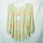 Lauren Conrad NWT Peasant Top Teal peach cream Size XS