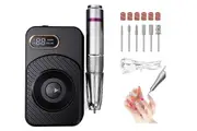 Electric Nail Drill Portable Rechargeable 45000RPM Electric Nail File Machine Professional for Acrylic Gel Nails Polishing Removing-Black