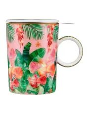 [Maxwell & Williams] Teas & C's Tropicana Lidded Mug With Infuser 340ml Gift Boxed in Pink