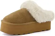 [CUSHIONAIRE] Women's Husky Genuine Suede Cozy Mule Platform +Memory Foam, Wide Widths Available