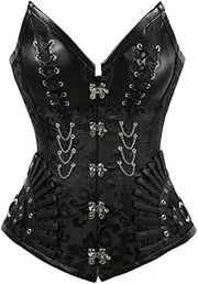 [OFFSUM] Women's Sexy Corset - Fashion Irregular Single Breasted Black Adjustable Lingerie Top Gothic Waist Trainer Sleeveless Party Club Shapewear