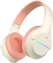 Kids Bluetooth Headphones, Kids Headphones Wireless with LED Light Up, Built-in Mic, Over-Ear Bluetooth 5.3 Headphones for School Travel iPad Tablet 6-18 Years Boy Girl (Pink)