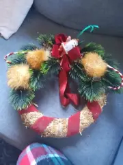 Vintage 12 1/2' Straw Christmas Wreath In Orginal Box