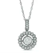 0.5 CT. T.W. Natural Diamond Frame Antique Vintage-Style Pendant in 10K White Gold - 17"