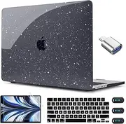 CISSOOK Black Glitter Case for MacBook Air 13.6 inch 2025 2024 2022 Release Model A3240 A3113 A2681, Sparkly Black Hard Shell Case with Keyboard Cover USB Adapter for MacBook Air 13 M2 M3 M4