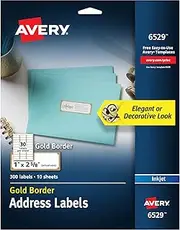 Avery Printable Address Labels, 1" x 2-5/8", Matte White with Gold Border, 300 Blank Mailing Labels (06529)