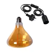 Bulged Edison LED Light Globe & Power Cord Plug In 1.8m E27 4 Watt Bulb 17cm