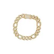 9kt Yellow Gold Cuban Style Figaro Bracelet with Cubic Zirconia