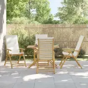 4 Piece Folding Bistro Chairs with Cream White Cushions Bamboo