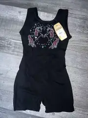 NEW NWT Moret Girls Size 6/7 Black Unicorn Unitard Leotard