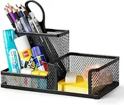 deli Mesh Desk Organizer Office Supplies Caddy with Pencil Holder and Storage Baskets for Desktop Accessories, 3 Compartments, Black