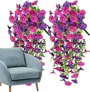 2X Indoor Outdoor Faux Petunias | Artificial Hanging Flowers, UV-Resistant Realistic Trailing Morning Glory | Weatherproof Simulated Everlasting Plants for Home Garden Yard Patio Wedding Decor