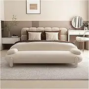 Bench for Living Room & Bedroom Upholstered Long Bench, Modern Tufted End of Bed Bench Ottoman Wood Frame,Accent Bench for Entryway Dining Room Living Room End of Bed Bench(White,180*55*60cm)