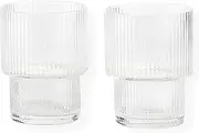 FERAHI Drinking Glasses, Ribbed Glassware, Fluted Glassware for Cold Water, Juice, Iced Tea, Coffee, Whiskey(Clear)