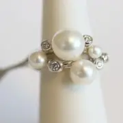 DAVID YURMAN NEW Sterling Silver Pearl & Diamond Cluster Ring 6