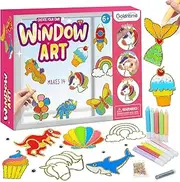 goldentime Window Art Suncatcher Kit for Kids Ages 6-8 – Create Your Own 14 Stained Glass Suncatchers with 10 Window Paints, Glitter & Googly Eyes – Kids Craft Kit for DIY Window Art