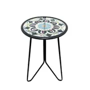 Catzon Patio Side Table with Metal Frame & Glass Tabletop for Indoor Outdoor-Flower