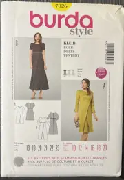 Burda Sewing Pattern 7026 Dress w/Scissor Pleat Skirt SZ 8-18Uncut Factory Fold