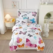 Mucalis Butterfly Toddler Bedding Set for Girl Colorful Butterfly Toddler Comforter Set 5pcs in a Bag Cute Soft Crib Bed Sets Includes Comforter,Flat Sheet,Fitted Sheet and Toddler Pillowcases