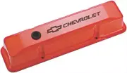 GM Performance 141-118 SBC SBC Valve Covers, Orange, Black Chevrolet/Bowtie Logo