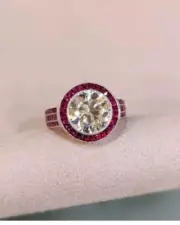 1,50 Ct Round Natural Ruby Diamond Bridal Ring14K solid white gold