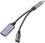 USB C to USB OTG Adapter and Charger Cable, USB C OTG Splitter with Fast Charging, 2 in 1 USB Type C to Female USB 3.0 OTG Adapter, for Computer, Phone, Tablet