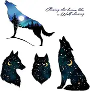 Pinenjoy Wolf Howling Under The Starry Sky Moon Wall Decal Galaxy Wolf Star Wall Stickers Removable Self-Adhesive Vinyl Wall Art Murals for Kids Bedroom Nursery Living Room Wall Decor