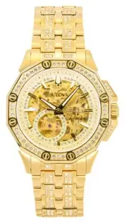 Bulova Octava Crystal Accents Gold Dial Dress Automatic Men's Watch 98A292