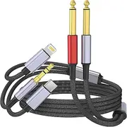 USB C 3.5mm and Lightning to Dual 6.35mm 1/4" TS Mono Stereo Y-Cable, 3 in 1 Dual 1/4 inch Audio Cable Compatible for iPhone15/14/13/12/iPad,Amplifier, Speaker, Headphone, Mixing Console 3.3FT