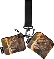 [XYMZR] Lion Head Closeup Mini Zip Around Wristlet keychain Wallet for Women Personalized Pattern Detachable Dual Pouch Wristlet Portable Wallet Phone Coin Purse, Multi-colored, One Size