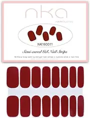 NKA SEMI Cured Gel Nail Polish Strip -16 UV LED LAMP Curing Nail Wraps Strips Stickers -Cherry RED